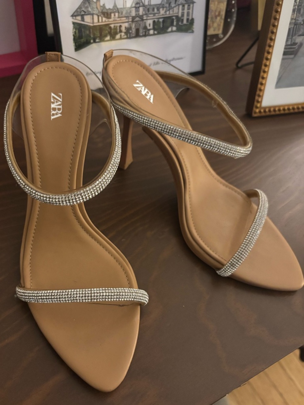 Never worn Zara stiletto sandal with sparkly straps